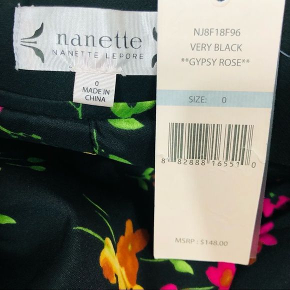 Nanette Lepore Floral Trim/Interior Gypsy Rose Very Black Blazer Jacket 0 - Picture 11 of 12
